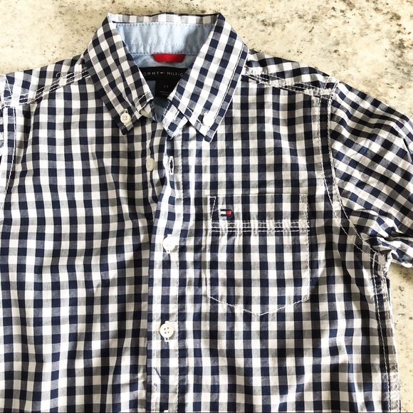 🐇 Tommy Hilfiger Navy Plaid Shirt 2T - Picture 2 of 4